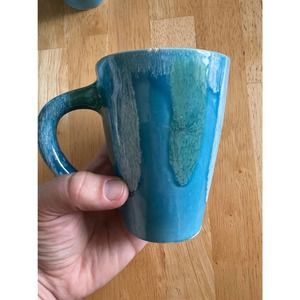 Vintage 1960s Dryden drip glaze teal and green and blue mugs